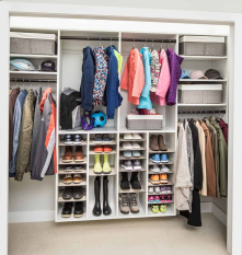 Reach In Closet System Floating Off the Ground. One with a drawer bank and one without drawer bank.