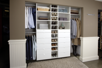 Reach-in Closet design with his and her sides. Simple and practical. Perfect for a custom reach-in closet.