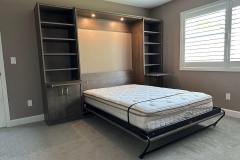 Full Size murphy bed with hudson wood grain finish. Side cabinets with a roll out shelf for table top. Lower cabinet doors. LED Lights and Lighting Options