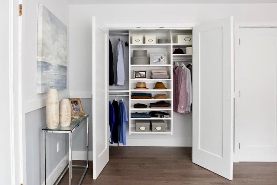 Custom reach-in closet system and organizer. Simple and budget friendly.