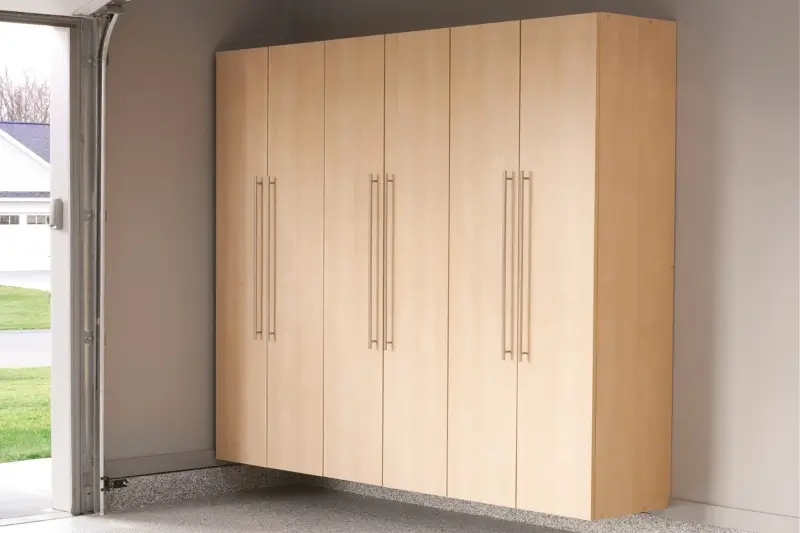 Wooden wall-mounted garage cabinets