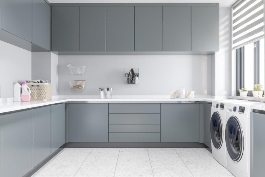 Modern Custom Walk in Laundry Cabinets