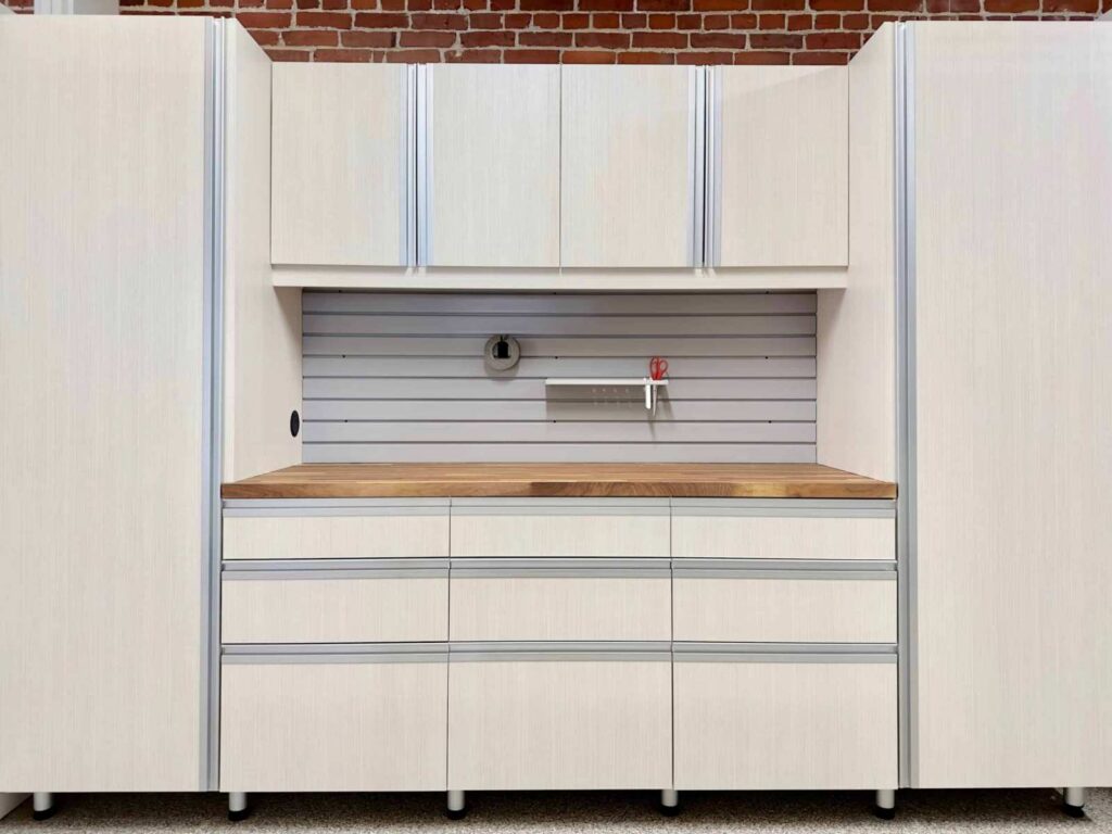 Custom garage storage cabinets and organization system