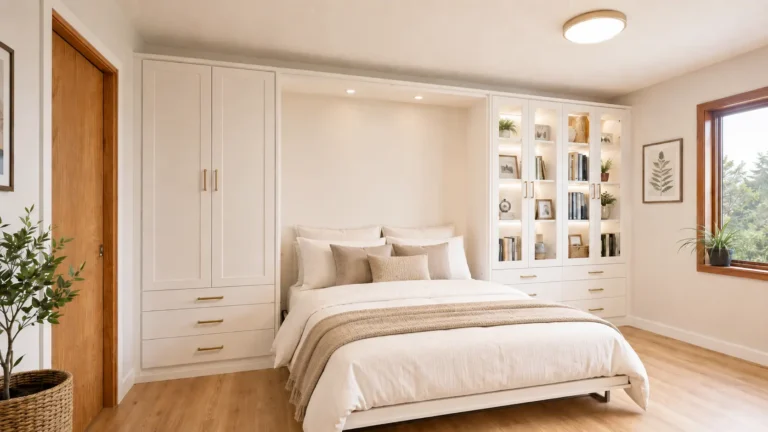 Custom Murphy bed cabinet shown closed