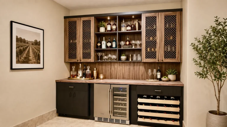 Custom home bar cabinetry and storage