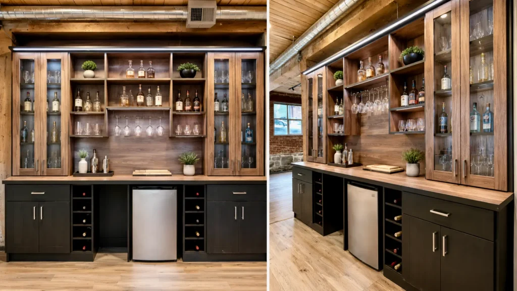 Custom home bar cabinetry and storage