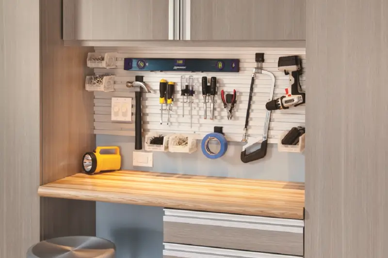 Custom garage storage bench