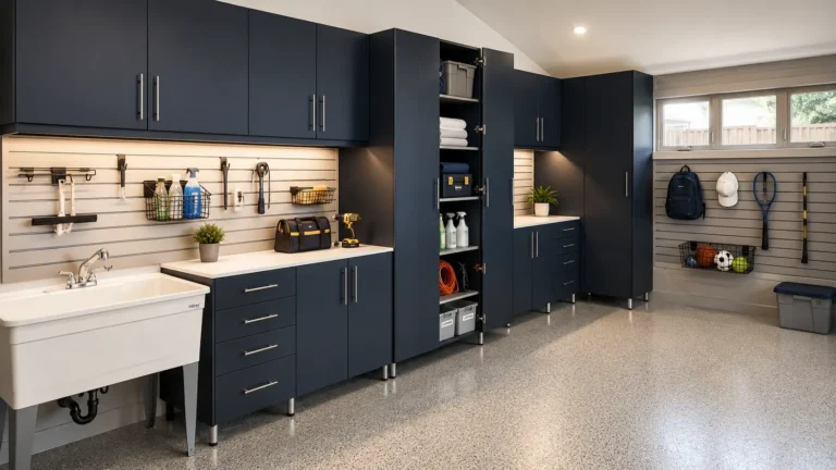 Custom garage storage cabinets and organization system