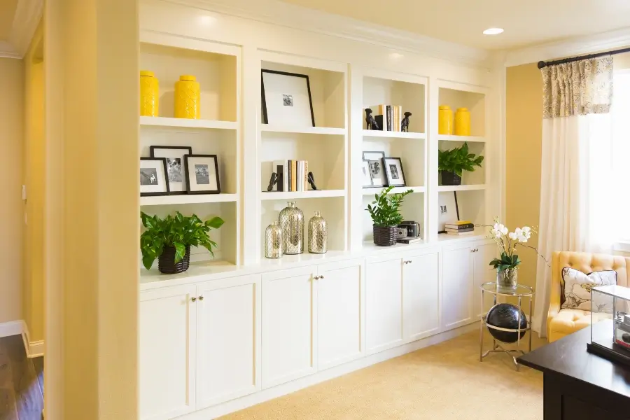 Custom living room wall unit with built-in storage