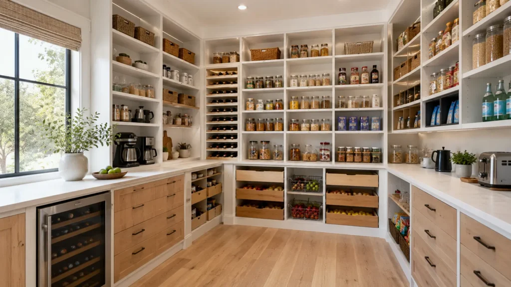 Custom pantry shelving and food storage organization