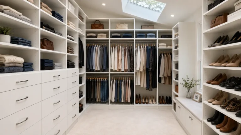 Custom walk-in closet system and organizer built by Portland Closet Company in Portland OR