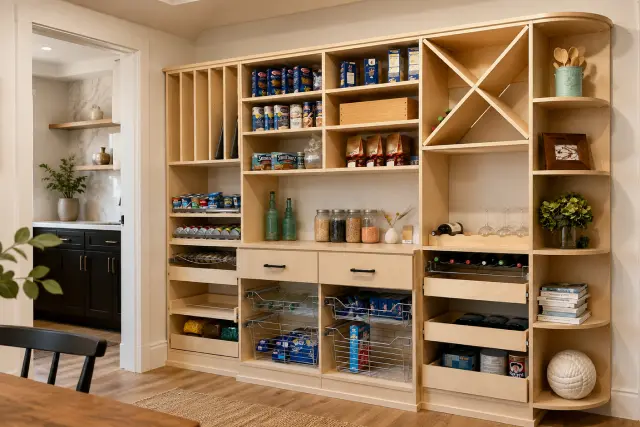 Natural Birch Open-Concept Pantry Wall