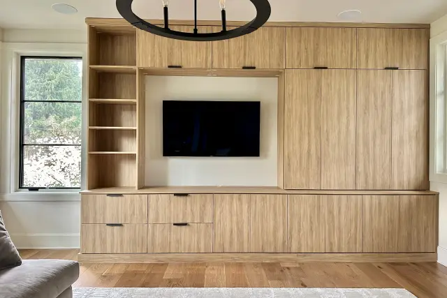 Custom media storage area in a living room