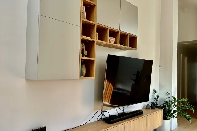 Media shelves and cabinets installed by Portland Closet Company
