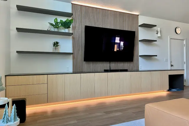 Modern design lighting in a custom media area