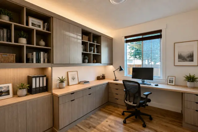 Office with wrap-around desk