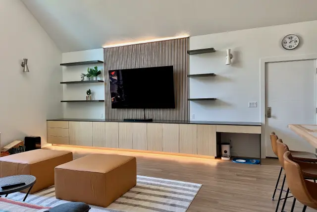 Open concept media center in a modern Portland home