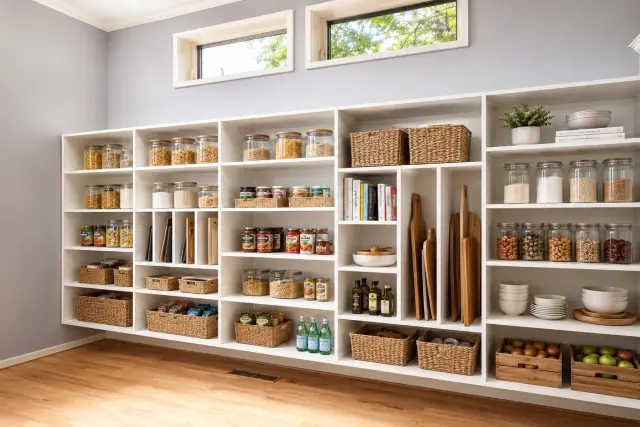 Pantry storage wall installed by Portland Closet Company
